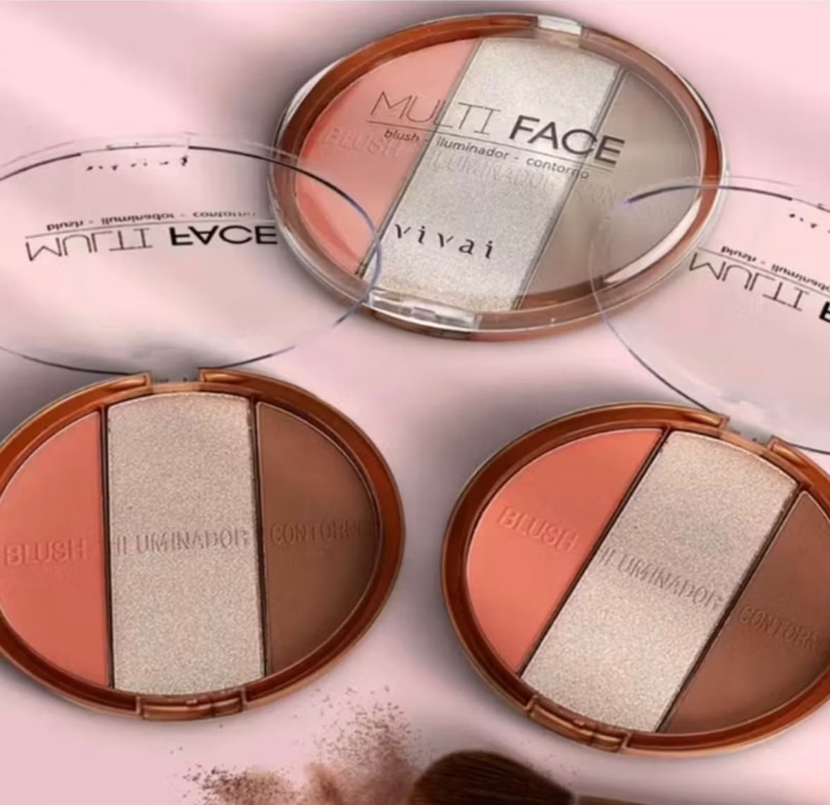 Paleta Trio da Vivai  Blush, Iluminador e Contorno 3 em 1